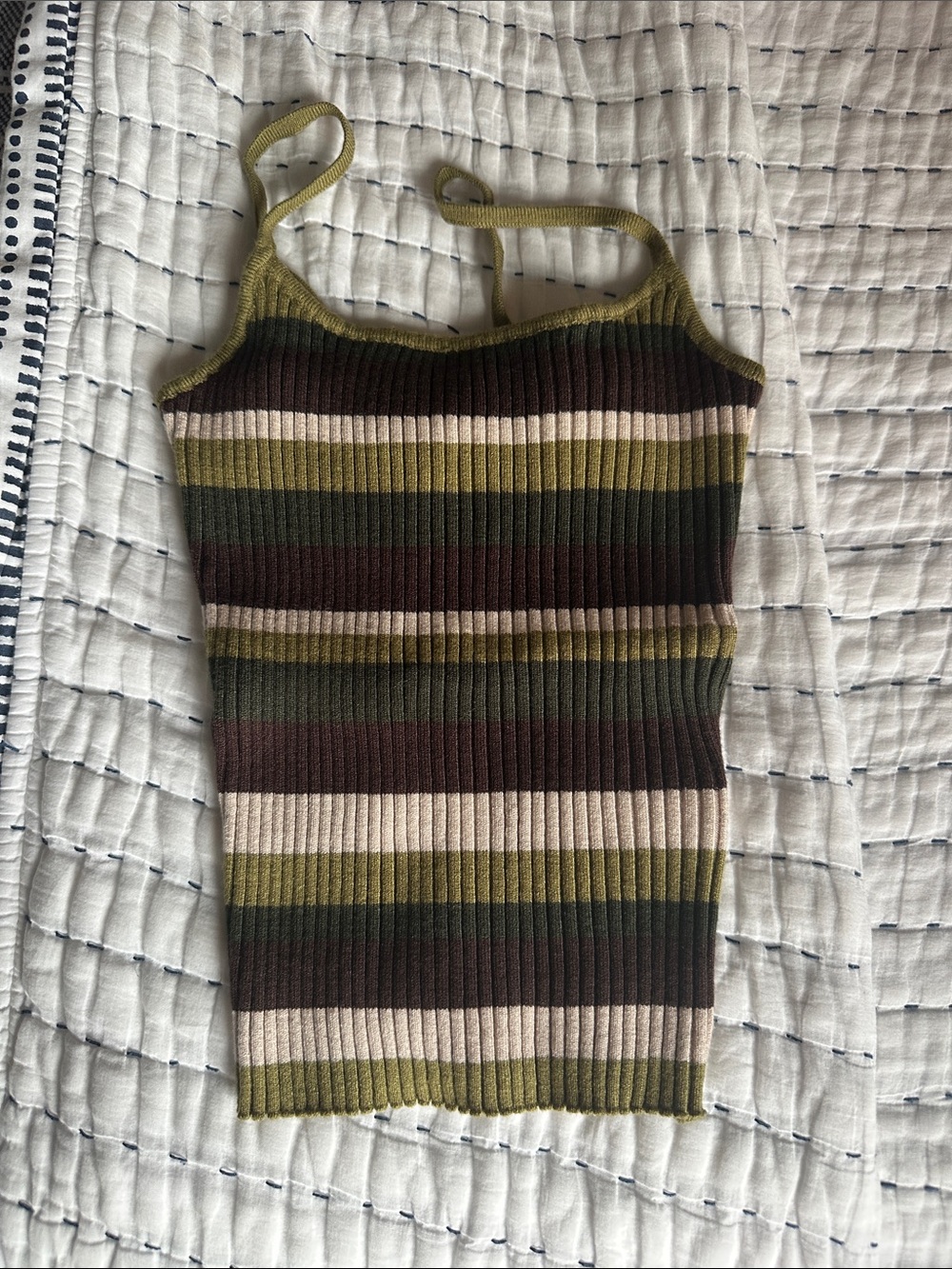 Striped Ribbed Cami Tank Top - Olive, Brown & Cream